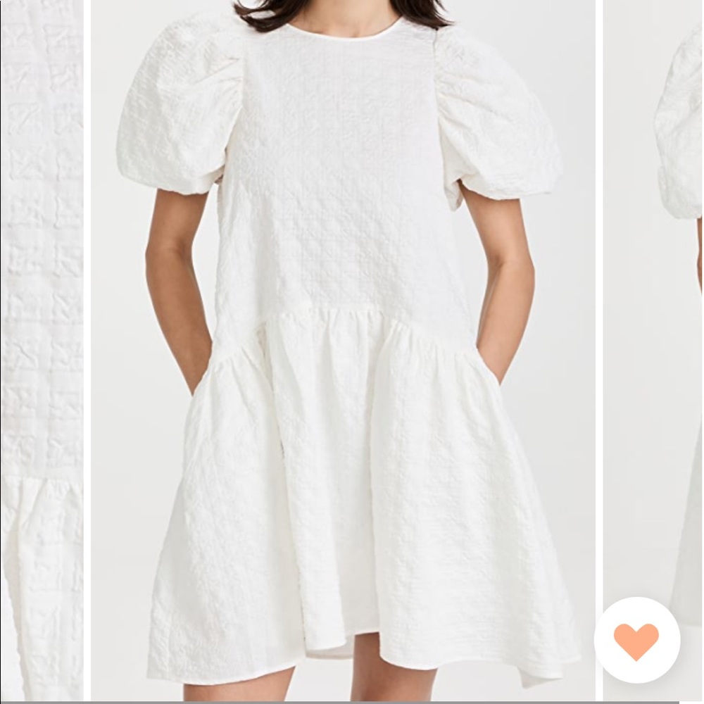 English Factory Back Tie Jacquard Puff Dress White Medium